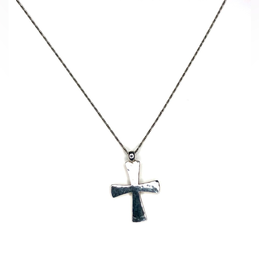 Retired James Avery Hammered Cross Pendant Necklace